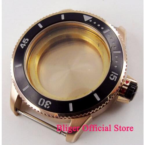 43mm rose gold plated black ceramic bezel Watch Case fit ETA 2836 DG2813 3804 MIOTA 8215 8205 821A movement