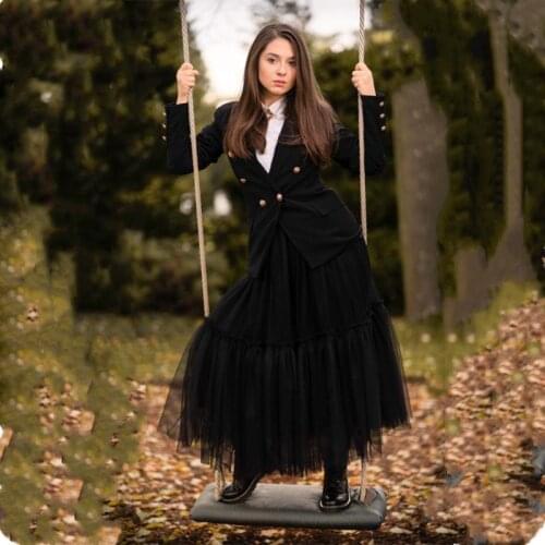 Maxi Long 90cm Tulle Skirt Steampunk Black Gothic Pleated Tutu Skirts Womens Vintage Petticoat lange rok jupes falda
