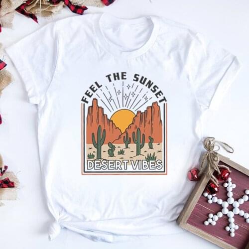 Desert Vibes T-Shirt Southwestern Themed T Shirt Hiking Tees Wilderness Graphic Tee Cool Outdoors Print Tops Cactus Art Tees