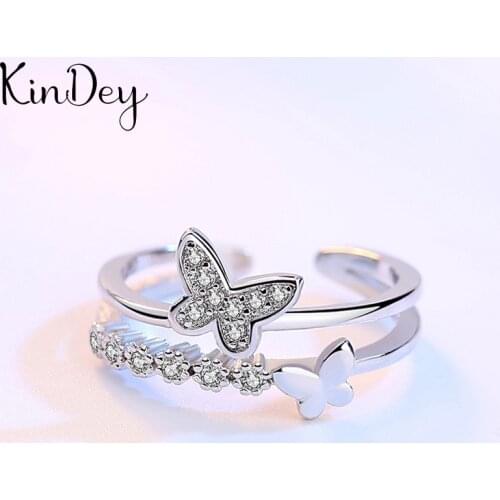 Kindey Exaggerated Retro Silver Color Butterfly Rings For Women Engagement Rings Vintage Open Finger Jewelry