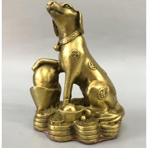 China brass gold money dog crafts statue