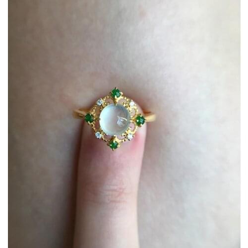 Original design natural white ice chalcedony egg noodle opening adjustable ring retro palace style noble women silver jewelry