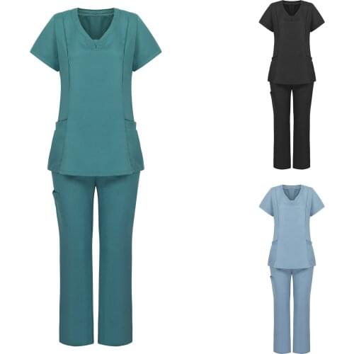 Nursing Scrubs Suits Women Working Uniforms Elasticity Pet Clinic Nurse V-neck Carer Long Pants Work Clothing Set Wholesale
