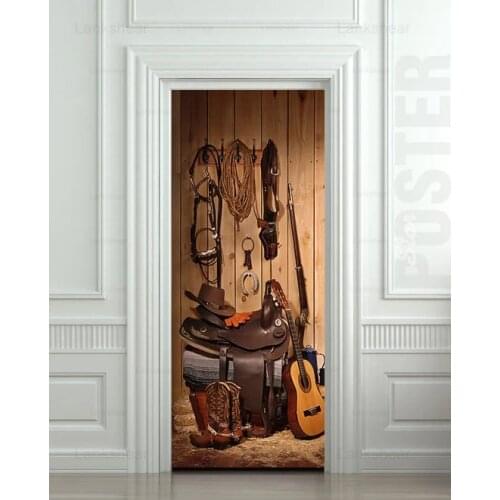 Cowboy Larder Pantry 3D Door Sticker Diy Waterproof Pvc Mural Decor Film Home Door Decoration Modular Print Self-Adhesive Poster