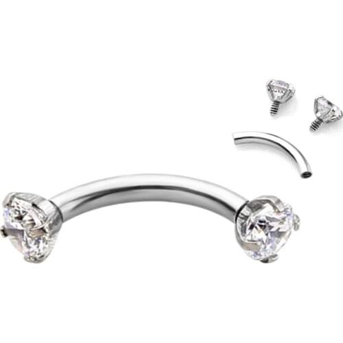 LOT50pcs Free Shippment Body Piercing Jewelry - CZ Round Eyebrow Tragus Lip Bar Piercing Curved Barbells 16g Eyebrow Piercing