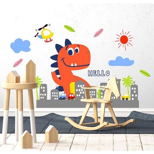 Cartoon Dinosaur Wall Sticker Home Wall Decoration Kids Rooms Nursery Bedroom Decor Cute Animal Wallpaper Self-adhesive Stickers
