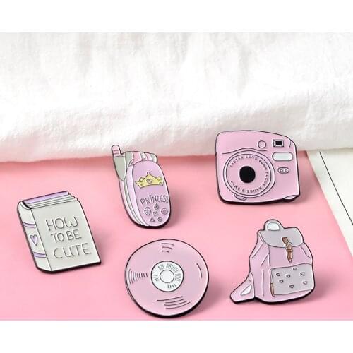 Cartoon Pink School Bag Brooch Bag Shirt Badges Alloy Enamel Pins Broches for Men Women Badge Pins Brooches Jewelry Accessories