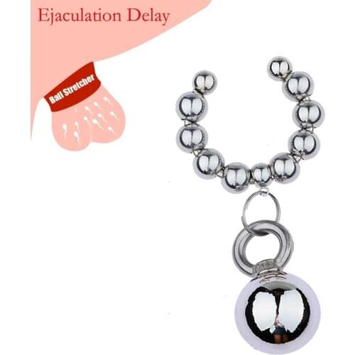 Male Metal Penis C Full Bead Ring Weight Ball Stretchers Delay Ejaculation Bondage Cock Cage Chastity Ring Belt Sex Toy for Men