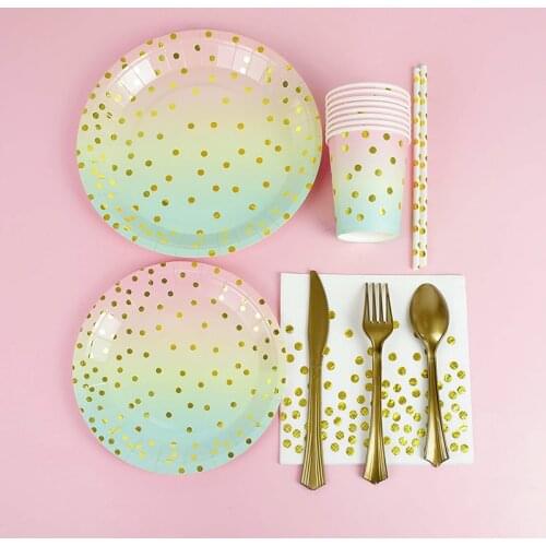 Polka Dot Tableware Set Tissue Paper Cups and Saucers Tablecloth Party Decoration Tableware Wedding Birthday Party Supplies