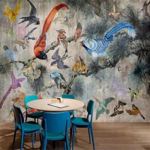 Custom 3D wallpaper mural retro old wall flower and bird picture large background wall for living room bedroom decoration painti