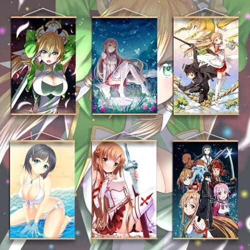 HD Print Sword Art Online Wall Solid Wood Hanging Scroll Modern Poster Canvas Decor Painting Wall Art Anime Poster Living Room