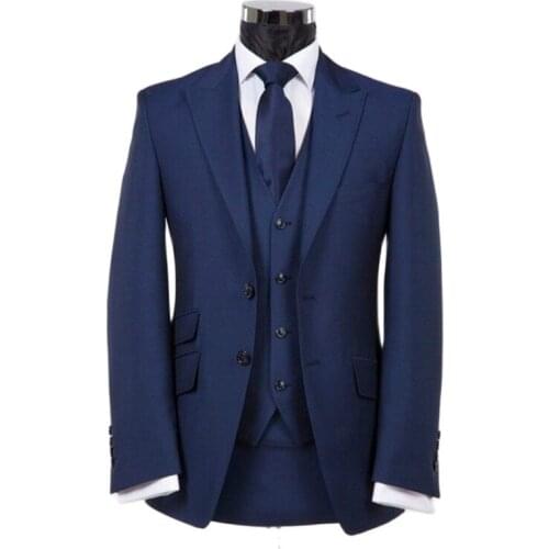 Real Photo Navy Blue Groom Tuxedos Handsome Mens Evening Dress Toast Party Work Business Suit (Jacket+Pants+Vest+Tie) K:138