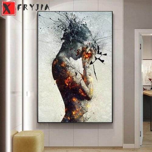 New 5D Round Diamond Painting Abstract portrait art burning girl Sticker Diamond diy Embroidery Home Decoration Mosaic