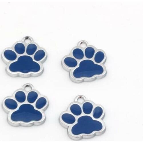 Wholesale 80Pcs Zinc Alloy Blue Enamel DOG PAW Charm Pendant 18x16mm ZH6173