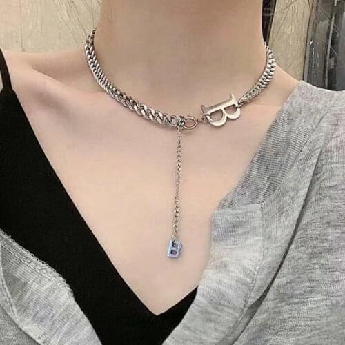 Silver Color B Letter Pendant Necklace for Women Clavicle Chain Short Necklaces Female 2021 Fashion Jewelry Simple New Hot