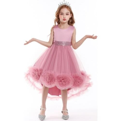 The new 2021 dress princess dress mesh flower fluff dress sleeveless drag tail piano performance dress