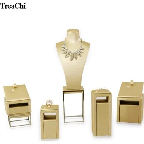 New Gold PU Ring Earring Bracelet Necklace Jewelry Display Holder Stainless Steel Jewelry Store Window Counter Showcase Stand