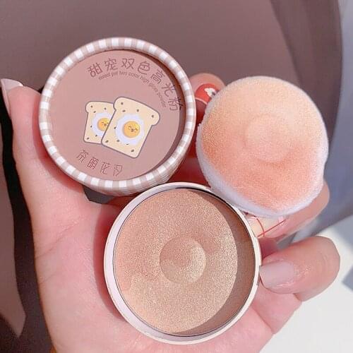 Cute Donut Face Highlighter Powder Palette Face High Gloss Shimmer Powder Bronzer Highlighter Blush Pallete With Makeup Puff