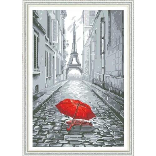 Romantic Paris Patterns Cross Stitch Printed Fabric Kits Embroidery Needlework Sets 11CT 14CT DIY Christmas Decorations For Home