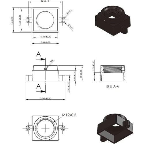 S-Mount lens holder Metal M12 lensholder 22mm hole spacing, Height 10mm 100pcs lot