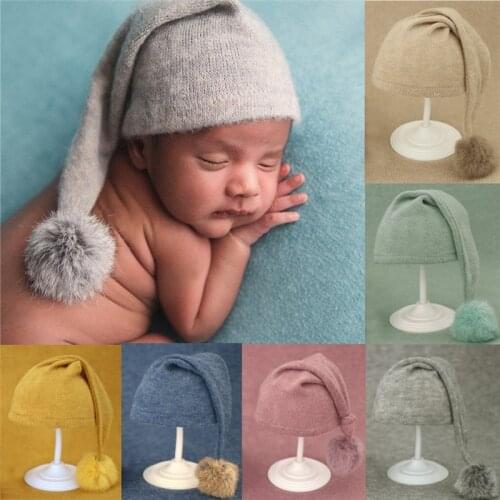 Newborn Photography Props Knit Fur Ball Newborn Hat Baby Photo Studio Photography Props Cap Beanie Baby Hat
