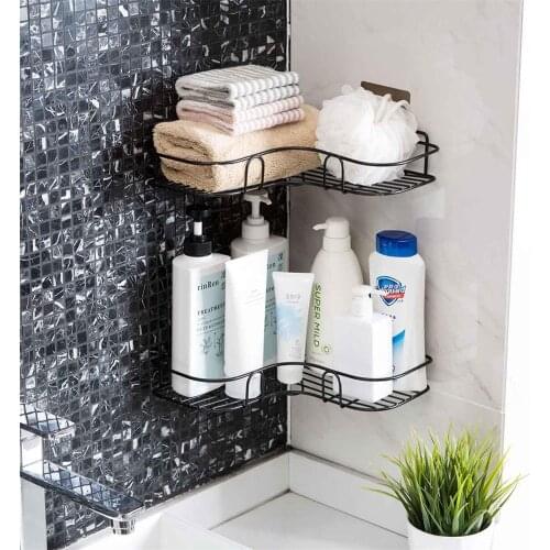 Bathroom Corner Shelf Stand Organizer Kitchen Living Room Metal Wall-Mounted Paste Corner Rack save Space Rangement