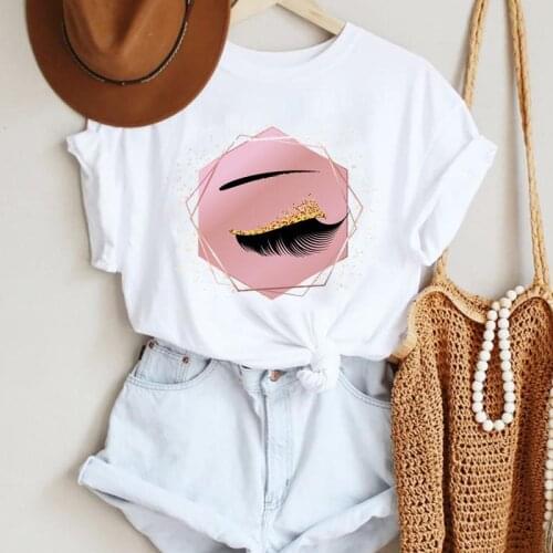 Women Sleep Eye Eyelash Love Short Sleeve Fashion Cartoon Summer Lady Print Tee Graphic T Top Female Tshirts Clothes T-Shirt