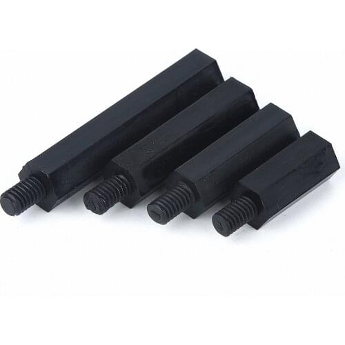 10pcs M3 M4*L+6 Black Nylon Pillars Standoff Circuit Spacer PCB Board Nut Screws Single Head Hex Stud Spacer Hollow Pillars