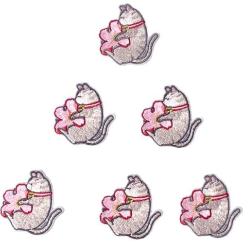 10pcs Cartoon Cat Stickers DIY Iron On Embroidered Flower Patches Handmade Fabric Crafts DIY Jeans Backpack Sweater Pants Badge