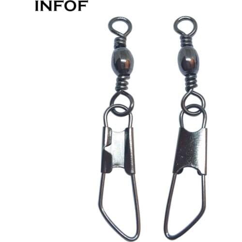 INFOF 200pcs/lot Fishing Swivels Snap Barrel Swivels with Safety Snap Bass Fishing Tackle Saltwater Terminal Tackle pesca