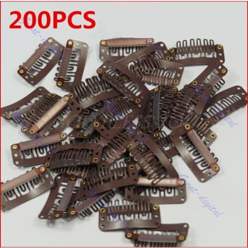 200Pcs/Lot U Shape Brown Snap Clip For Hair Extension Wig Weft 32mm Ponytail Holder Drop Shipping