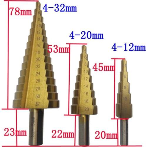 4-32 4-20 4-12 Gold Color Triangular Handle Stepped Drill Pagoda Drill Steps High Speed Steel Drill 3pcs Set