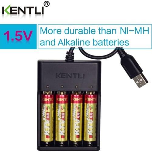 4pcs KENTLI 1.5V AA PK5 2800mWh rechargeable lithium li-ion batteries battery+ 4 slots lithium quick AA charger