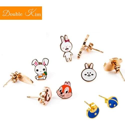 5 styles Cartoon Girl Earrings Sweet Cute Romantic Titanium Stainless Steel Material Fashion Women Jewelry Birthday Gift