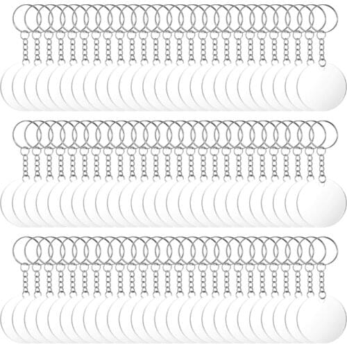 96 Pieces Diy Handicraft Transparent Round Acrylic Keychain Blanks Key Chain Rings for Craft Projects DIY Supplies U90F
