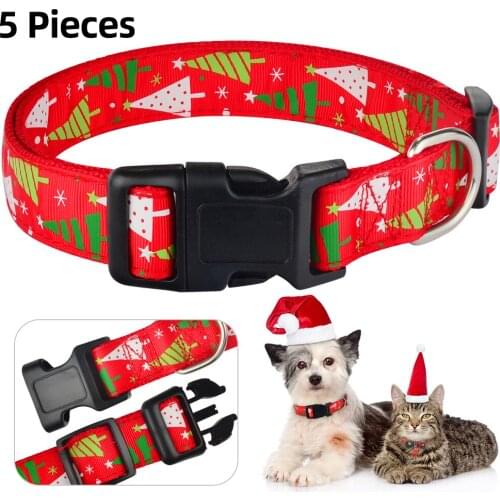 Airuidog Christmas Dog Collar Pet Puppy Adjustable Nylon Red S-XL Pet Supplies Pet Supplies Small Medium Large Dog 5 Pieces