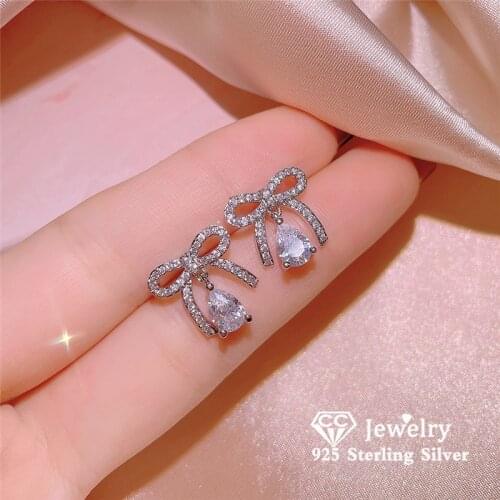 CC Cute Stud Earrings For Women Fine Jewelry Fashion Party Accessories S925 Silver Earring Set Bowknot Design CCE754