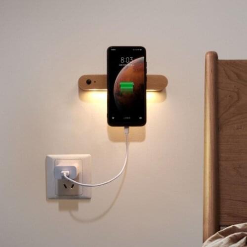 Wooden Portable Sensor Night Light Bedroom Home Wall Night Lamp Magnetic Key Holder Cabinet Door Hanging Lamp Luces nocturnas