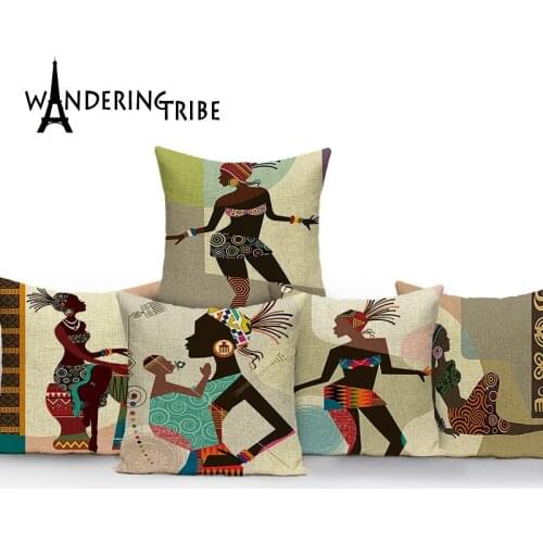 Ethnic Farmhouse Cushion Cover Abstract Woman Dance Decoration Pillows Cases Africa Cushions Covers Lattice Linen Home Pillows