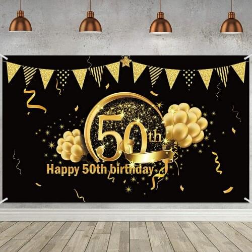 50th Birthday Black Gold Party Decoration Backdrop Extra Large Fabric Black Gold Sign Poster 50th Anniversary Background Banner