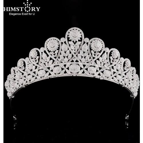 Himstory Gorgeous Full CZ Flower Princess Wedding Bridal Tiara Crown Queen Diadem Headbands Girls Wedding Party Hair Accessories