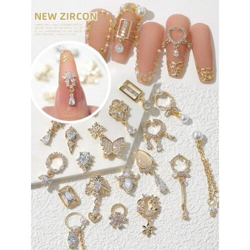 HNIUX 1Pieces 3D Metal Zircon Nail Art Jewelry Japanese Pearl Pendant Decorations Top Quality Crystal Manicure Diamond Charms