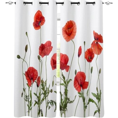 Red Corn Poppy Room Curtains Large Window Window Curtains Dark Window Blinds Curtains Kitchen Bedroom Indoor Drapes Kids Window