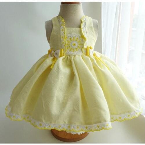 2021 Summer Baby Girls Boutique Lolita Yellow Bow Dress+Shorts, Princess Kids Sweet Clothing 1-6T