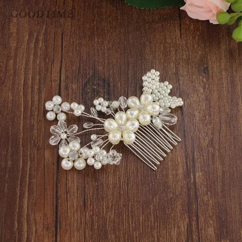 Fashion Bride Wedding Accessories Fashion Crystal Teardrop Flower Shaped Pearl Women Bridesmaid Trendy Headdress Jewelry Party