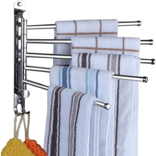 Stainless Steel Swivel Towel Rack 3/4/5 Arms Towel Bar With 2 Hooks Wall Mounted Towel Hanger For Bathroom Dropshipping