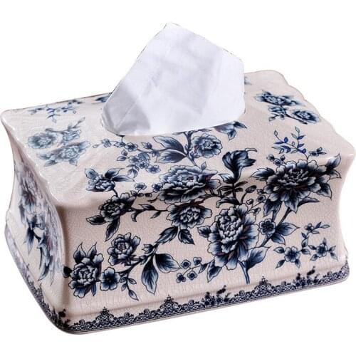 New Chinese style blue and white ceramic tissue box living room bedroom fashion paper pumping box paper pumping decorations