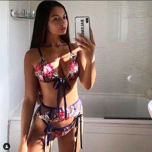 2020 European and American new fashion printing pattern comfortable bikini bow fun sexy wild exposed underwear