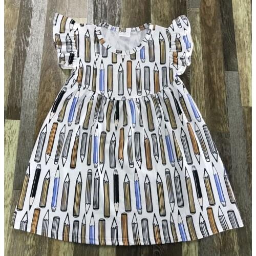 Newest 2021 Popular Kids clothing Little Baby Girl Round collar cute back to school pencil full print pearl dress