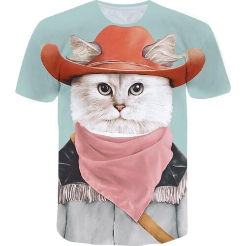 2021 Summer New Mens T-shirts Cute and Fun Anime Cat O-neck Shirt Street Fashion Casual Short-Sleeved Round Neck Shirt